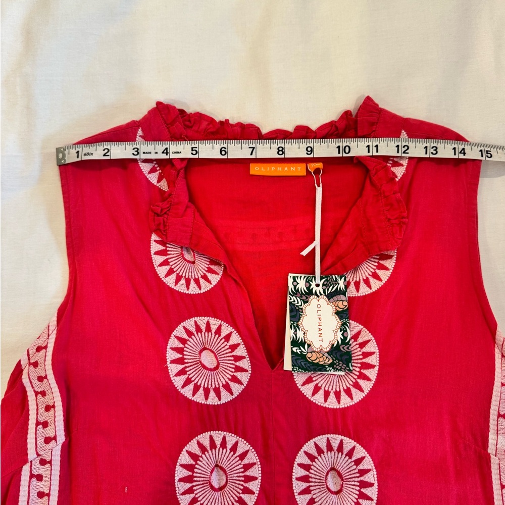 Oliphant Red Sleeveless Embroidered Midi Dress - Picture 4 of 8